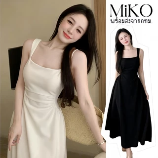 Miko🧸พร้อมส่ง🌈ชุดเดรส🎀กระโปรงยาว ทรงเอ เอวแคบ ชุดขาว/ชำดำ ใส่แล้วดูผอม เข้ารูป ชุดไปทะเล สําหรับผู้หญิง