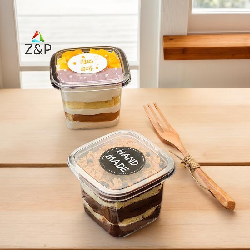 Z&P 50 ชิ้นถ้วยพลาสติกใสมูสแบบใช้แล้วทิ้งกล่องขนมพร้อมฝาปิดขนมหวานอาหารอะคริลิคถ้วยเค้ก 150/250/380m