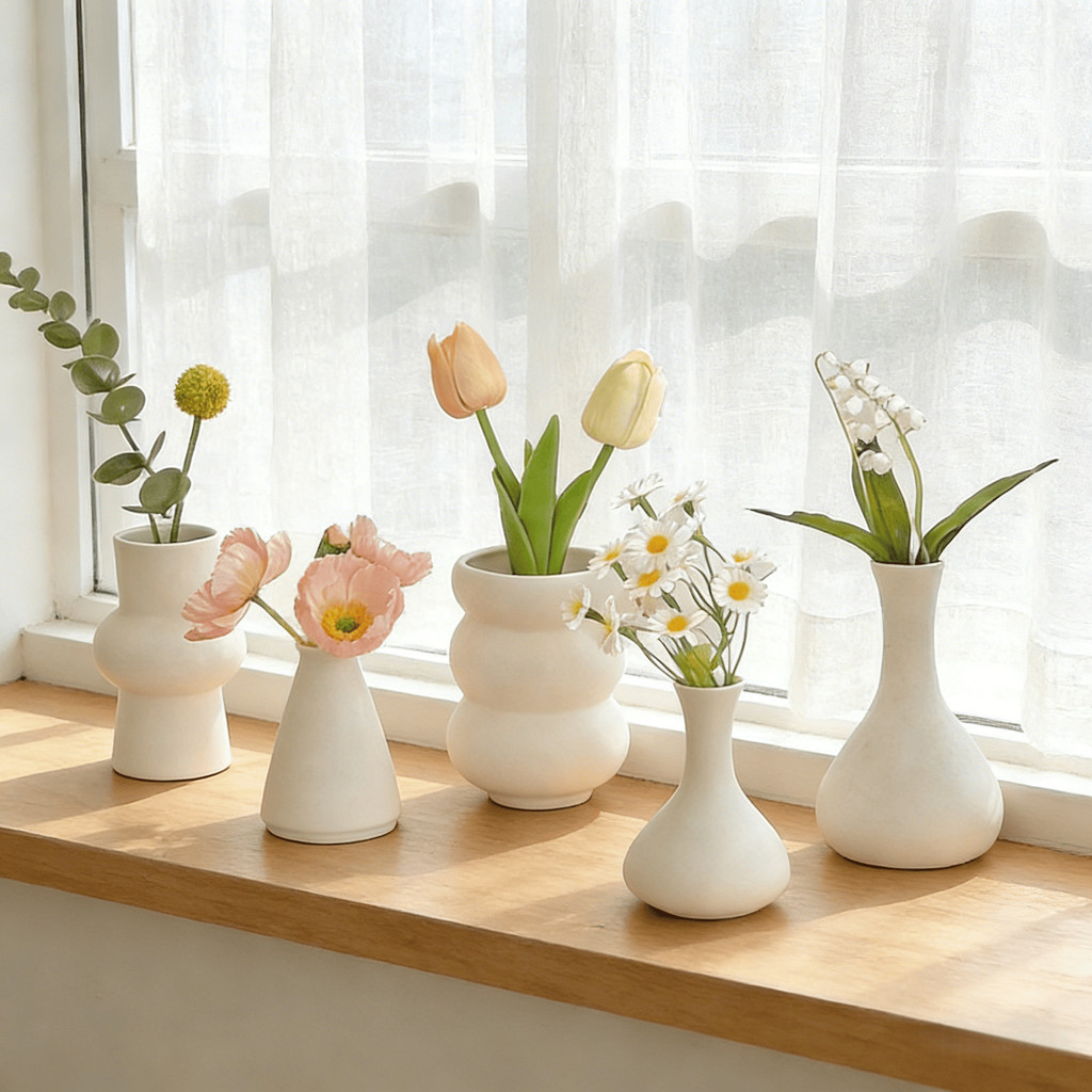 แจกันดอกไม้เซรามิค สีขาว แบบเรียบง่าย สําหรับตกแต่งบ้าน ห้องนั่งเล่น