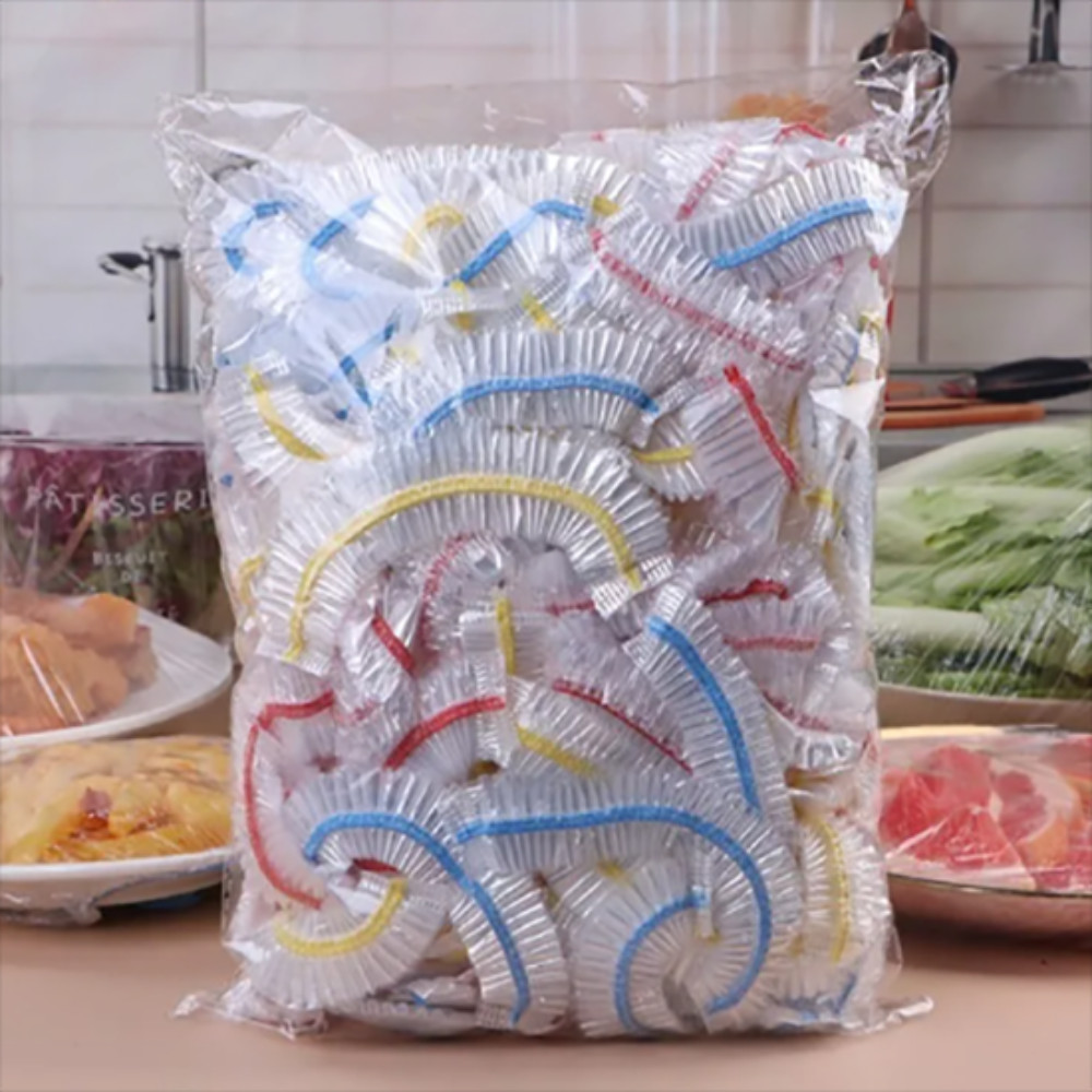 อีโซร์1 100/300/500ชิ้นฝาครอบอาหารทิ้ง,ที่มีสีสันยืดหยุ่นปากถุงพลาสติก,สะดวกสด-เก็บทิ้งอาหารเกรดพลาสติกยึดฟิล์มปกสําหรับผักผลไม้ - รูปที่ 2