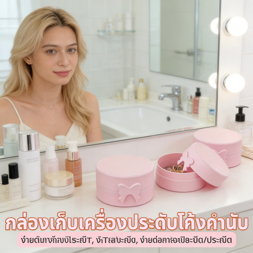 รอบแหวนต่างหูกล่องฝุ่นอุปกรณ์ผมบรรจุภัณฑ์น่ารักการ์ตูนโบว์โพนี่แสดงกล่องกล่องเก็บพกพา