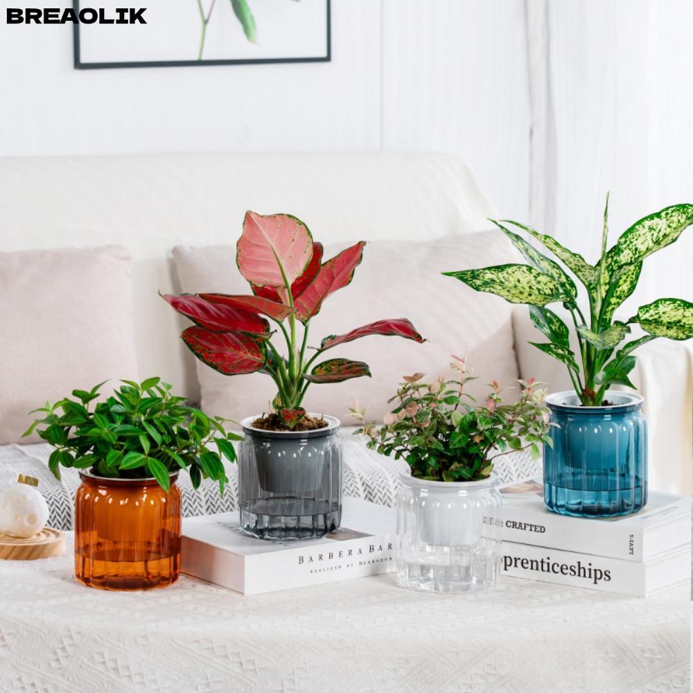กระถางรดน้ําอัตโนมัติ Self Watering Planter กระถางดอกไม้โปร่งใสสองชั้น ใส่น้ําด้านล่าง ขนาดเล็ก วางโต๊ะได้ BREAOLIC
