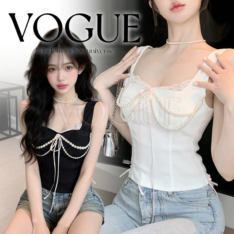 Vogue🌟พร้อมส่ง🌟 เสื้อกล้าม ทรงสวยลูกคุณหนู ชายลูกไม้ มีฟองน้ำ แต่งลูกปัดน่ารักๆ (FY3605)