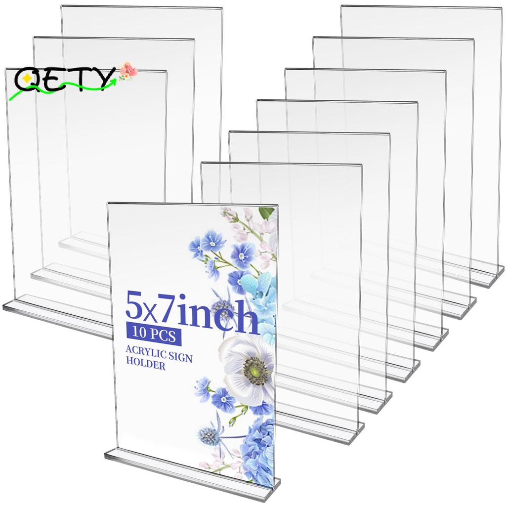 [qetyellow] GANGBARU 10 Pa 5 X 7 นิ้วผู้ถือป้ายอะคริลิคใสสองด้านแนวตั้งขาตั้งจอแสดงผล T รูปร่าง Flye
