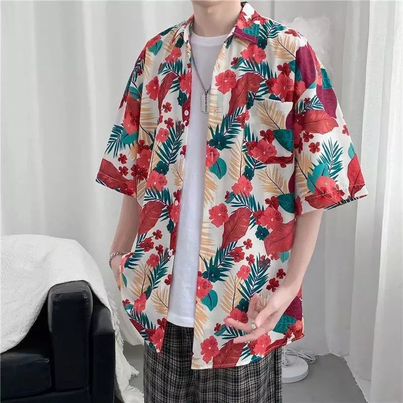 เสื้อเชิ้ตฮาวายลายดอก D-017 แขนสั้นคอปก thumbnail 4