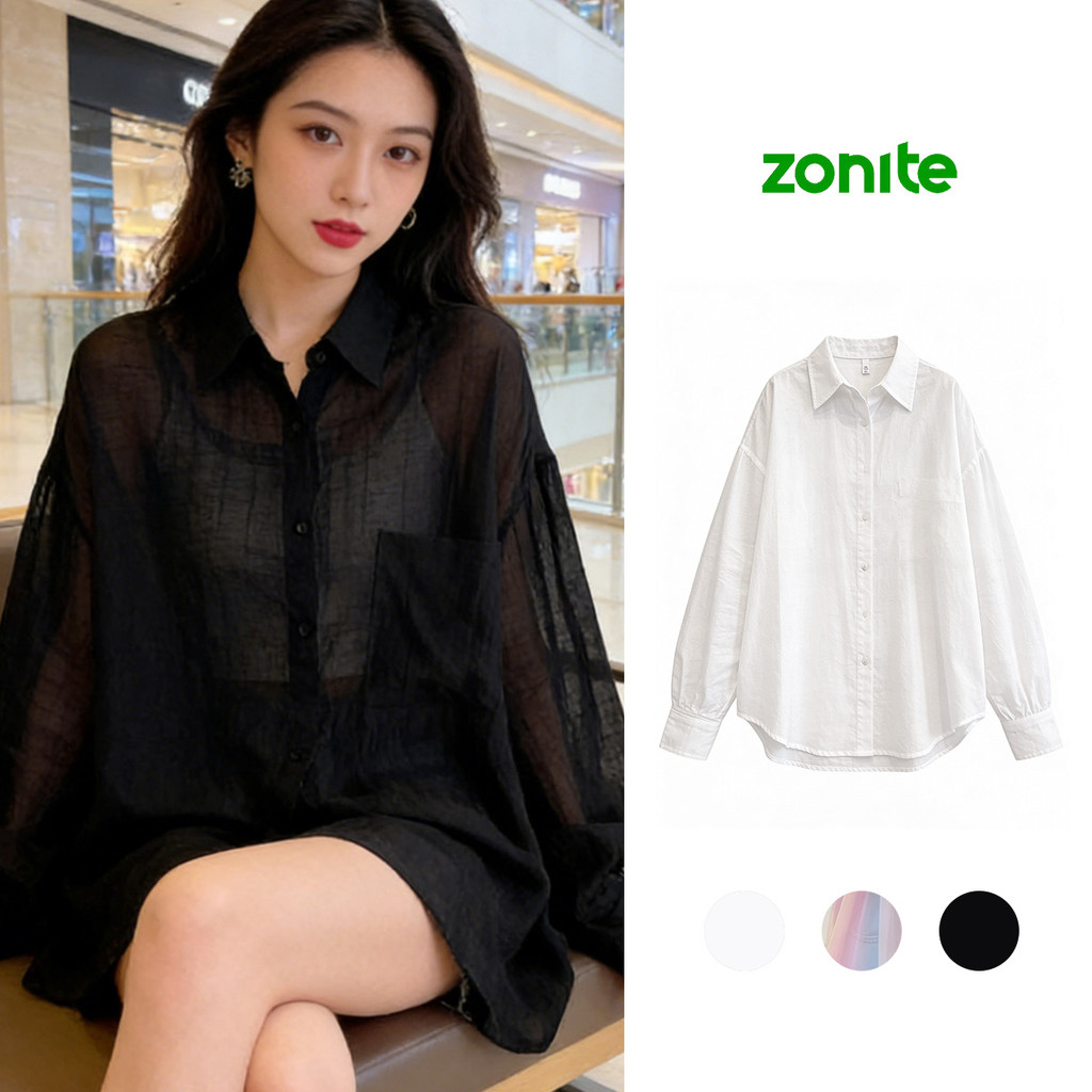 เสื้อเชิ้ตแขนยาวผ้าชีฟอง แบบบาง  ใส่แล้วดูผอม