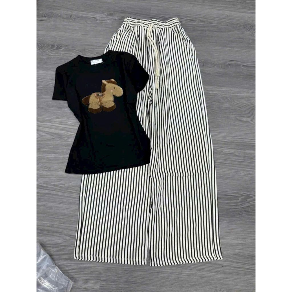 SET OF CHECKED FOAM PANTS + เสื้อยืดผู้หญิงพร้อมยาง COOL MATERIAL-shopthubio98