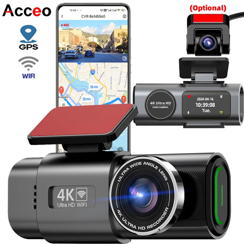 Dash Cam 4K UHD บันทึกกล้องติดรถยนต์ DVR Night Vision Video Recorder ในตัว Wi-Fi รองรับ GPS 24H ที่จ