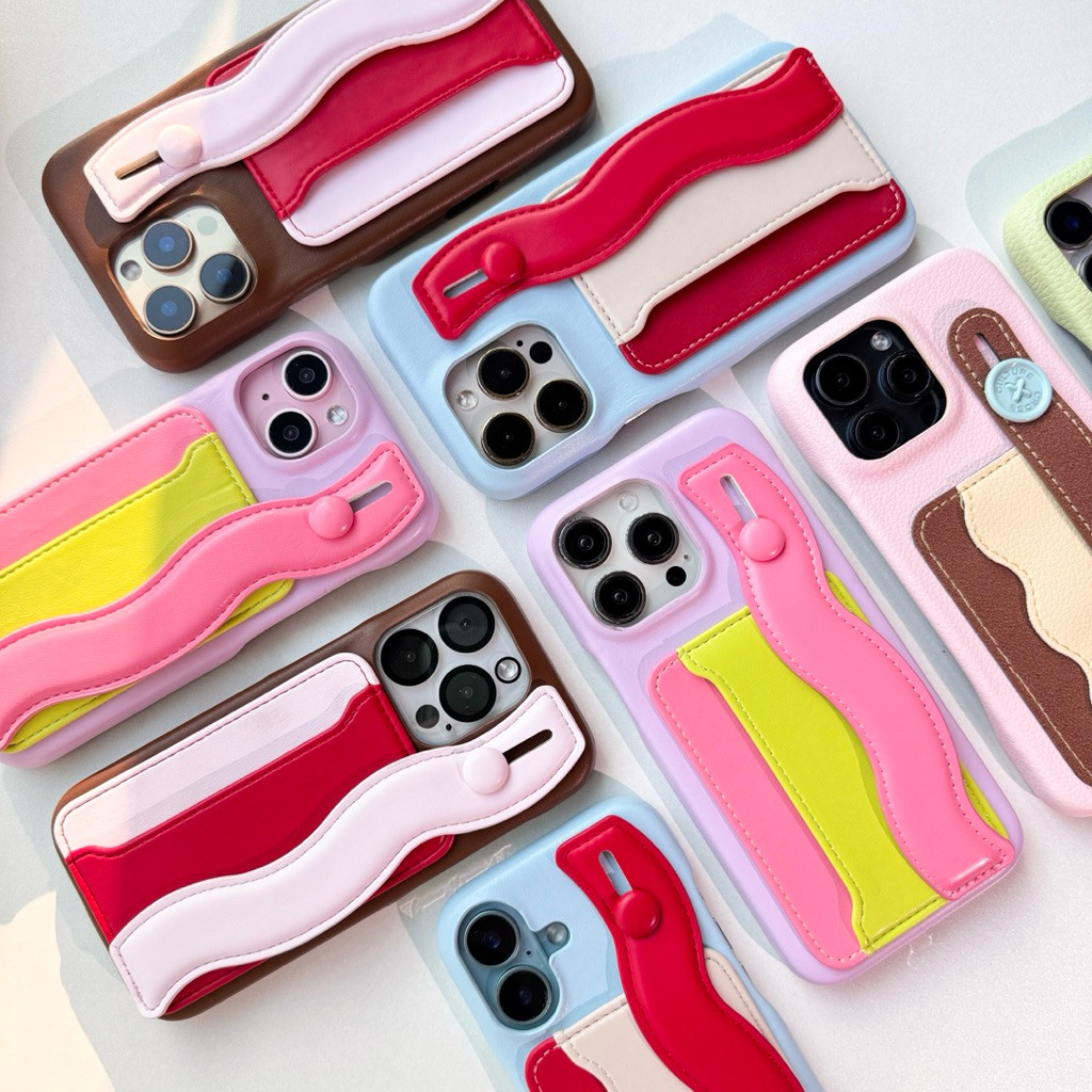 [i17]🌊พร้อมส่ง E5S203 Wave Case เคสคล้องมือลายคลื่น 🍄เคสหนังใส่บัตร เคสไอโฟน for iPhone case 13-16promax,17Pro,17Promax