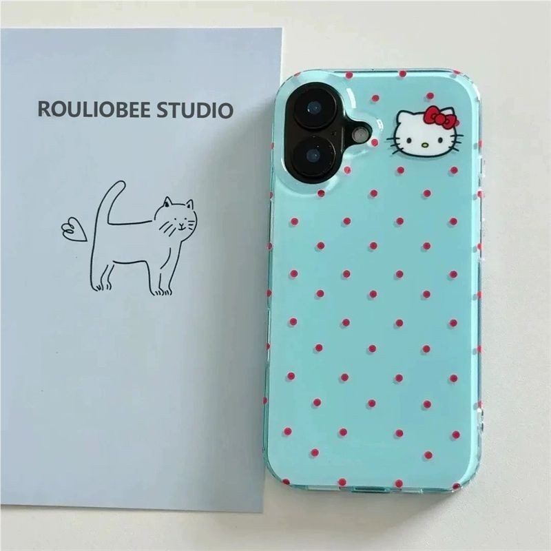 【HelloKitty CASE】 เคสไอโฟน iPhone 17/16/15/14/13/12/11 Pro Max Plus ลายจุดแดง + หัวHelloKitty คิวต์
