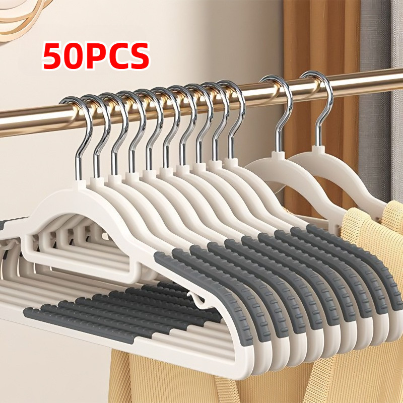 HOKEMP 50PCS ไม้แขวนผ้า ไม้แขวน ไมแขวนเสื้อ ไม้แขวนเสื้อพลาสติก ไม้เเขวนขอบกันลื่น ไม้แขวนเสื้อไร้รอยต่อ ราวหนีบผ้า