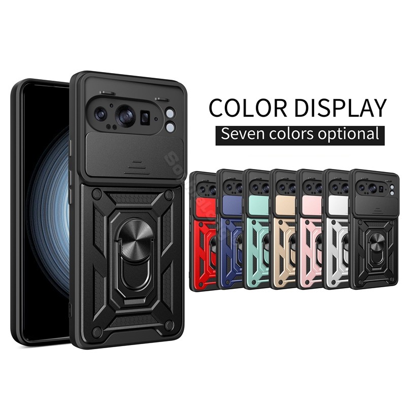 เคสสไตล์ Mecha สําหรับ Google Pixel 9 Pro XL พับ 9a 10a Hard Push Pull Window Stand ฝาหลังแม่เหล็กพร