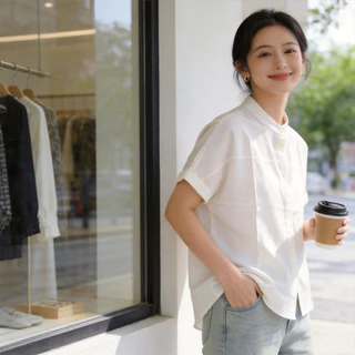 เสื้อเชิ้ตแขนสั้น ทรงคอจีน ทรงสวย สวมใส่สบาย