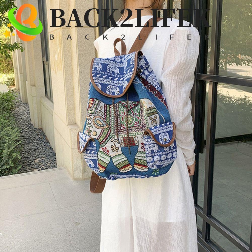 BACK2LIFEK กระเป๋าเป้สไตล์ชาติพันธุ์ Jacquard Elephant ลายพิมพ์แบบคลาสสิก Owls เรโทร สำหรับคนชอบแฟชั