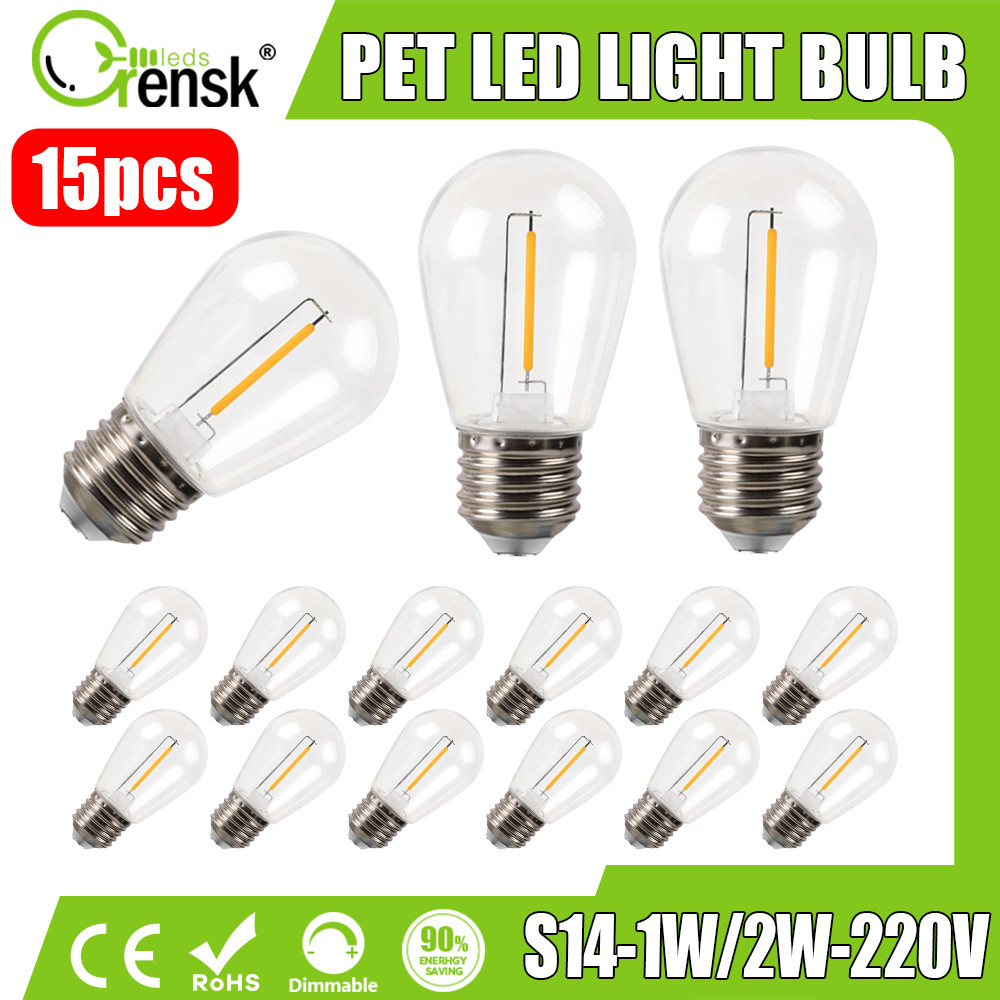 S14 1W 2W 220V E27 พลาสติก Led Edison หลอดไฟ Night Lighting Shatterproof Filament หลอดไฟสําหรับกลางแจ้ง String หลอดไฟ