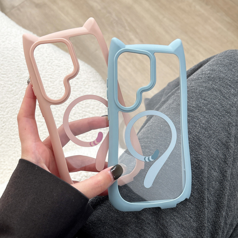 SAMSUNG Cat Ear Shape Borderเคสโทรศัพท์แม่เหล็กสําหรับSamsung Galaxy S26 S25 S24 S23 Plus Ultra Edge TPU + PC Anti-Fallแฟชั่นปลอก