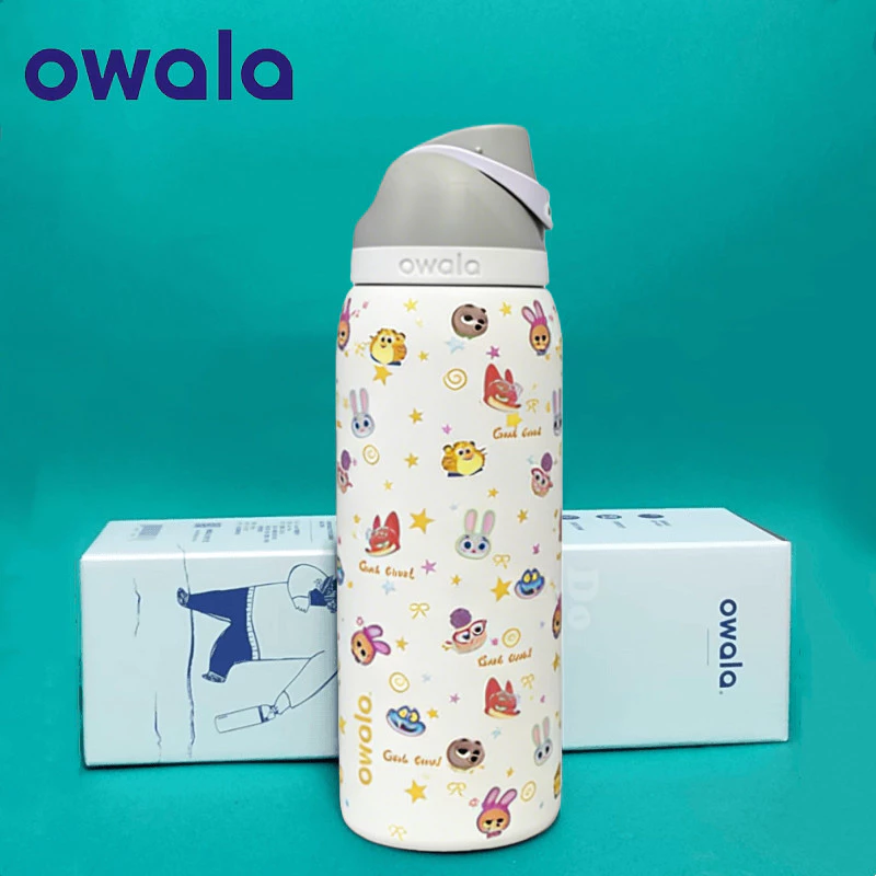 Owala FreeSip Limited Edition พร้อมการออกแบบฟางและป้องกันการรั่ว - ฉนวนสูญญากาศผนังคู่ 24 ออนซ์ 32 ออนซ์ด้ามจับพกพา