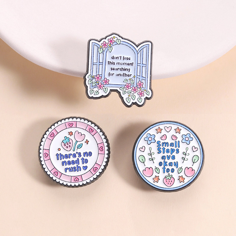 เข็มกลัดเคลือบเงินแบบ enamel สโลแกนใจเย็น เพื่อการฟื้นฟูสุขภาพจิต เป็นของขวัญที่ดีสำหรับเพื่อน