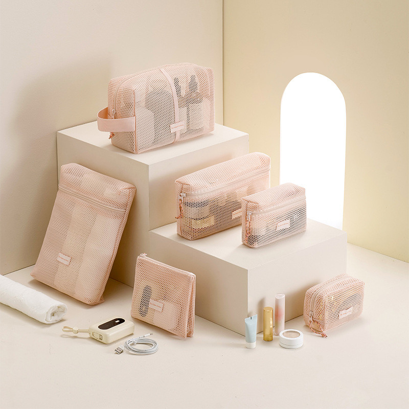 เดินทางแบบพกพากระเป๋าเครื่องสําอางเก็บผลิตภัณฑ์ดูแลผิว Tidy-up Gauze Bag Beach Drain Quick-Drying Br