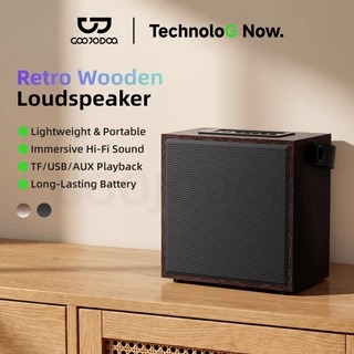 GOOJODOQ ลําโพงไม้ย้อนยุค Immersive Hi-Fi Sound TE/USB/AUX Playback แบตเตอรี่ใช้งานได้ยาวนาน