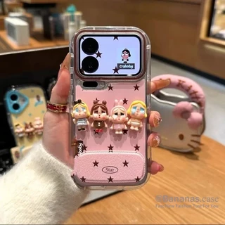 เด็กน่ารักเคสโทรศัพท์ + ขาตั้งสําหรับ iPhone 16 15 14 13 12 11 Pro Max X Xr Xs Max 7 8 Plus SE2020