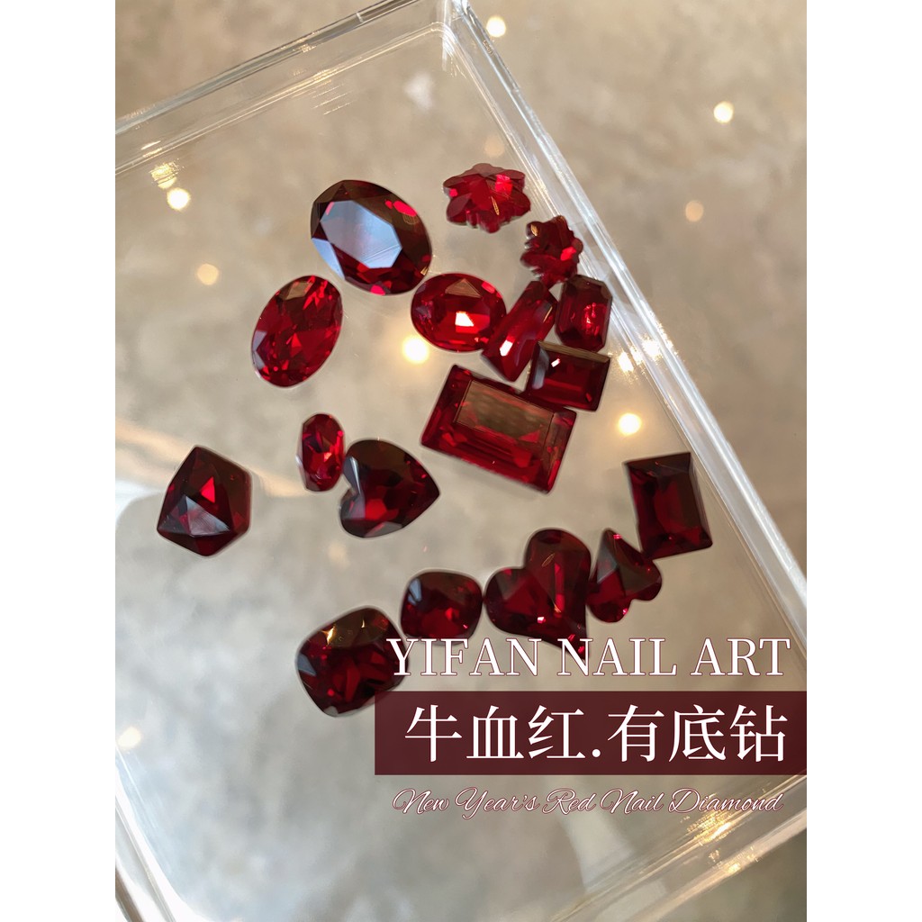 YIFNAIL [Silver Bottom Ox Blood Red ]~Retro Ox Blood Red Pointed Bottom Diamond อุปกรณ์แต่งเล็บเพชรส