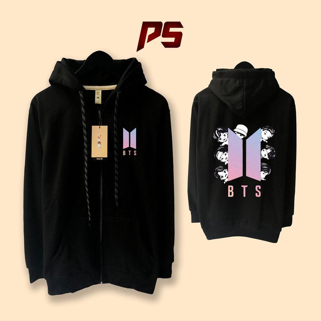 โลโก้ BTS RM JHope Suga Jin V Jungkook Jimin เสื้อแจ็คเก็ตมีฮู้ดซิปลายการ์ตูน