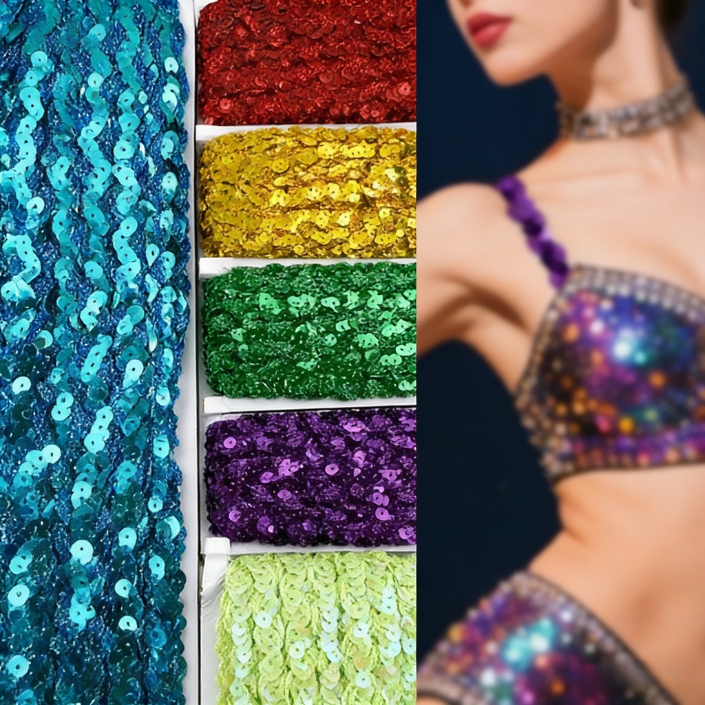 2Yards 15 มม.Glitter เลื่อมลูกไม้ริบบิ้นผ้า