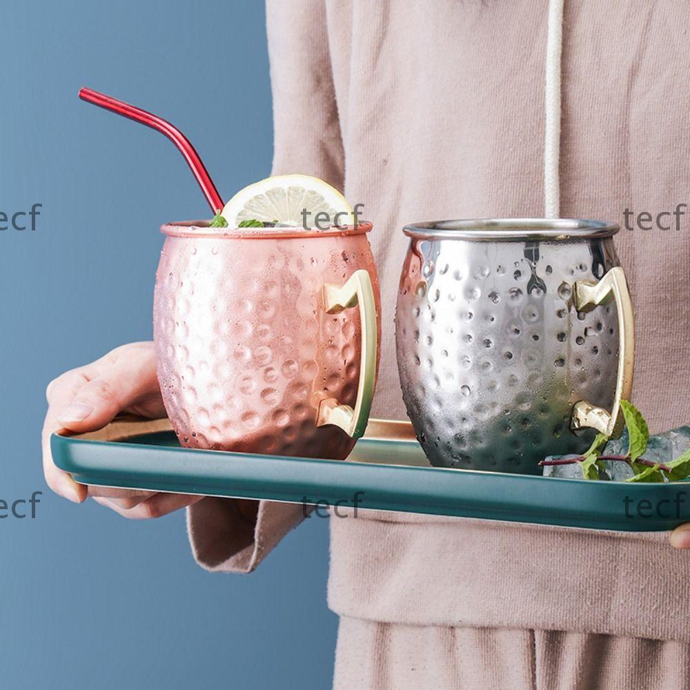 TECF ถ้วยทองแดงบริสุทธิ์, Handcrafted Moscow Mule Mug ถ้วย,พร้อมที่จับตอกหมุดที่แข็งแกร่ง 500ml Smoo