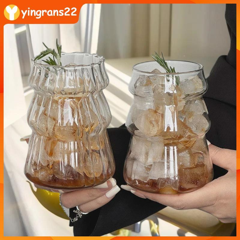จัดส่งด่วน🚀[YR2] ถ้วยแก้วใสประณีตแก้วทนความร้อนชาน้ําผลไม้นมแก้วกาแฟแก้วน้ําลายแก้ว Drinkware YYS