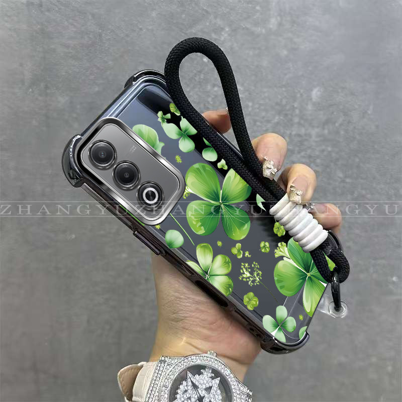 เหมาะสําหรับเคสโทรศัพท์ OPPO A3 PRO ใหม่ลายใบไม้สีเขียวป้องกันการตกกันกระแทกนิ่มเชือกแขวนเคสป้องกัน 