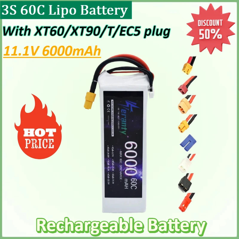 ใหม่ 3S 60C Lipo แบตเตอรี่ 11.1V 6000mAh สําหรับ Drone RC รถเฮลิคอปเตอร์ Quadcopter ถังเรือ Truggy แ