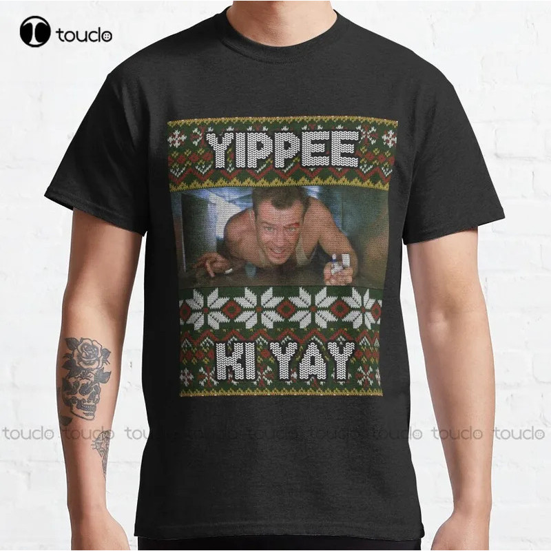 เสื้อยืดพิมพ์ลายดิจิทัล Yippee Ki Yay Ugly Christmas Sweater Die Hard Tribute Classic สำหรับผู้ใหญ่แ