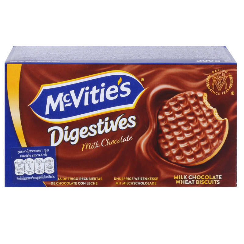 แมคไวตี้ส์บิสกิตเคลือบช็อกโกแลตนม 200ก Mcvities Digestive Milk Chocolate Biscuit 200g [หมายเลขบาร์โค
