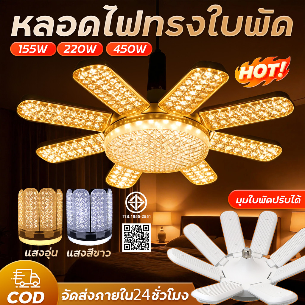 หลอดไฟ LED ทรงใบพัด 450W E27 หลอดไฟใบพัด หลอดไฟติดเพดานห้อง ไฟเพดาน ไฟขายของตลาดนัด ไฟแฉก หลอดไฟสว่างมาก ผ่านมาตรฐาน มอก