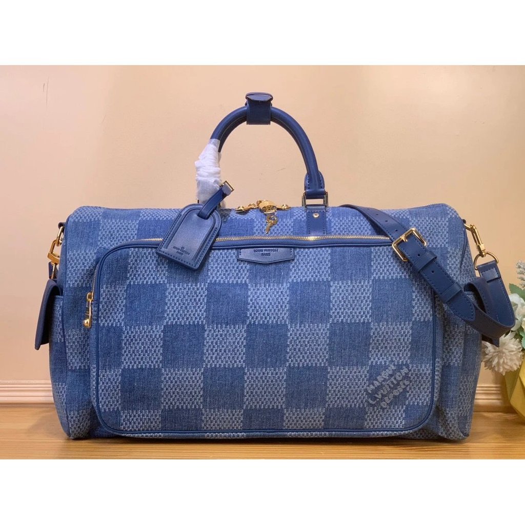 Louis Vuitton- [KEEPALL CARGO 50 กระเป๋าเดินทาง] N00197 ลายสก๊อต/เดนิมสไตล์ Keepall Cargo 50 กระเป๋า