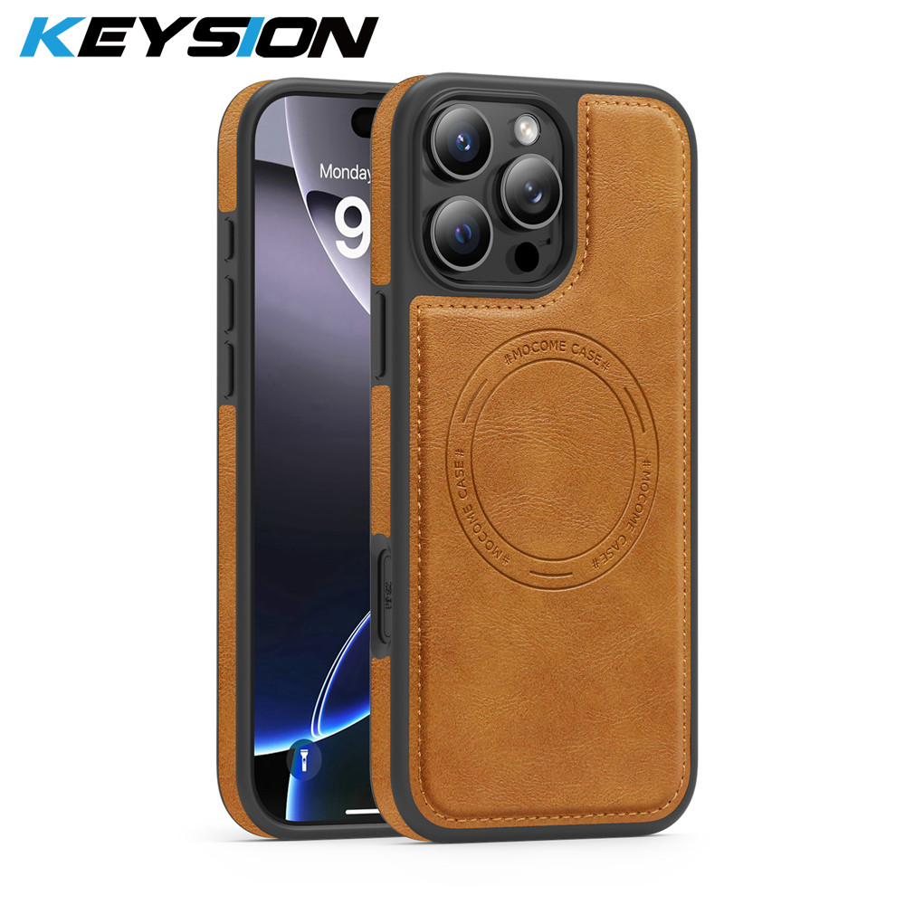KEYSION หรูหรา Retro PU หนังสําหรับ iPhone 16 Pro Max แม่เหล็กกันกระแทกโทรศัพท์ปกหลังสําหรับ iPhone 
