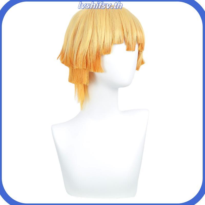 Anime Demon Slayer Agatsuma Zenitsu Cosplay Wig 32cm Yellow Gradient Heat Resistant Synthetic Hair