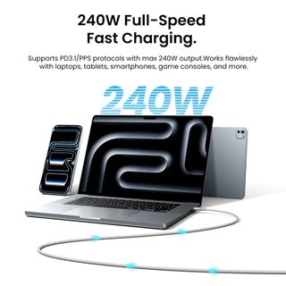 Vention สายชาร์จแม่เหล็ก USB-C 240W PD3.1 PPS ชาร์จเร็วพิเศษ ชิป E-Marker ของแท้ สายถักทนทาน ไม่พันกัน เก็บสะดวก รองรับ iPhone 17 และ MacBook ทุกรุ่น
