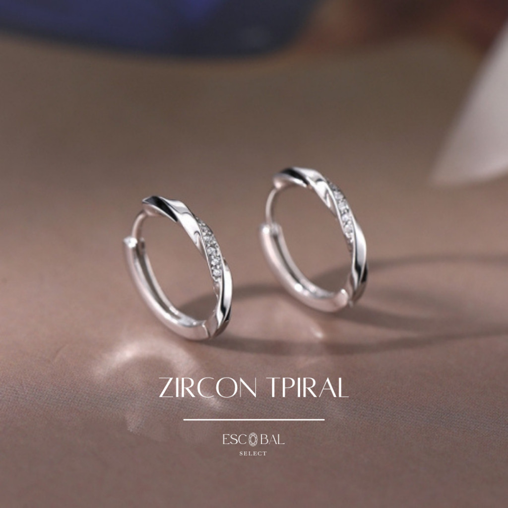 ESCOBAL ต่างหูเงิน Zircon Tpiral ตุ้มหูเงินแท้ ต่างหูเงินแท้925 ตุ้มหูเพชร Moissanite วาเลนไทน์ E056