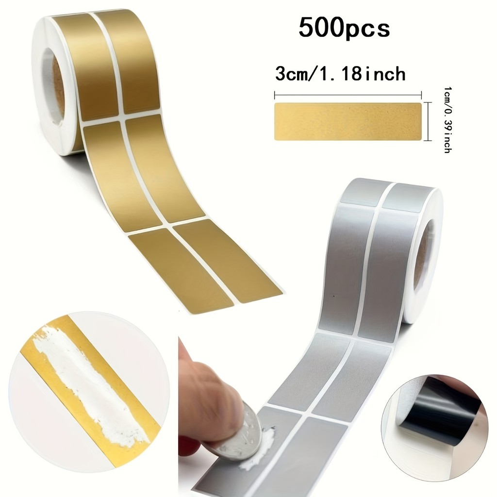500 ม้วน 1*3 ซม.Golden Silvery Scratch สติกเกอร์สี่เหลี่ยมผืนผ้าอุปกรณ์สํานักงาน DIY Party Event ของขวัญ Scratch Card ป้ายรางวัลสติกเกอร์