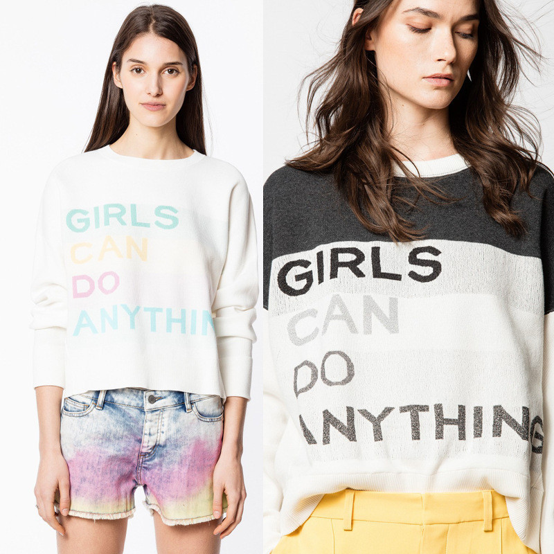 LSBK ZADIG&VOLTAIRE New autumn and winter French niche color round-neck Pima cotton color-blocked En