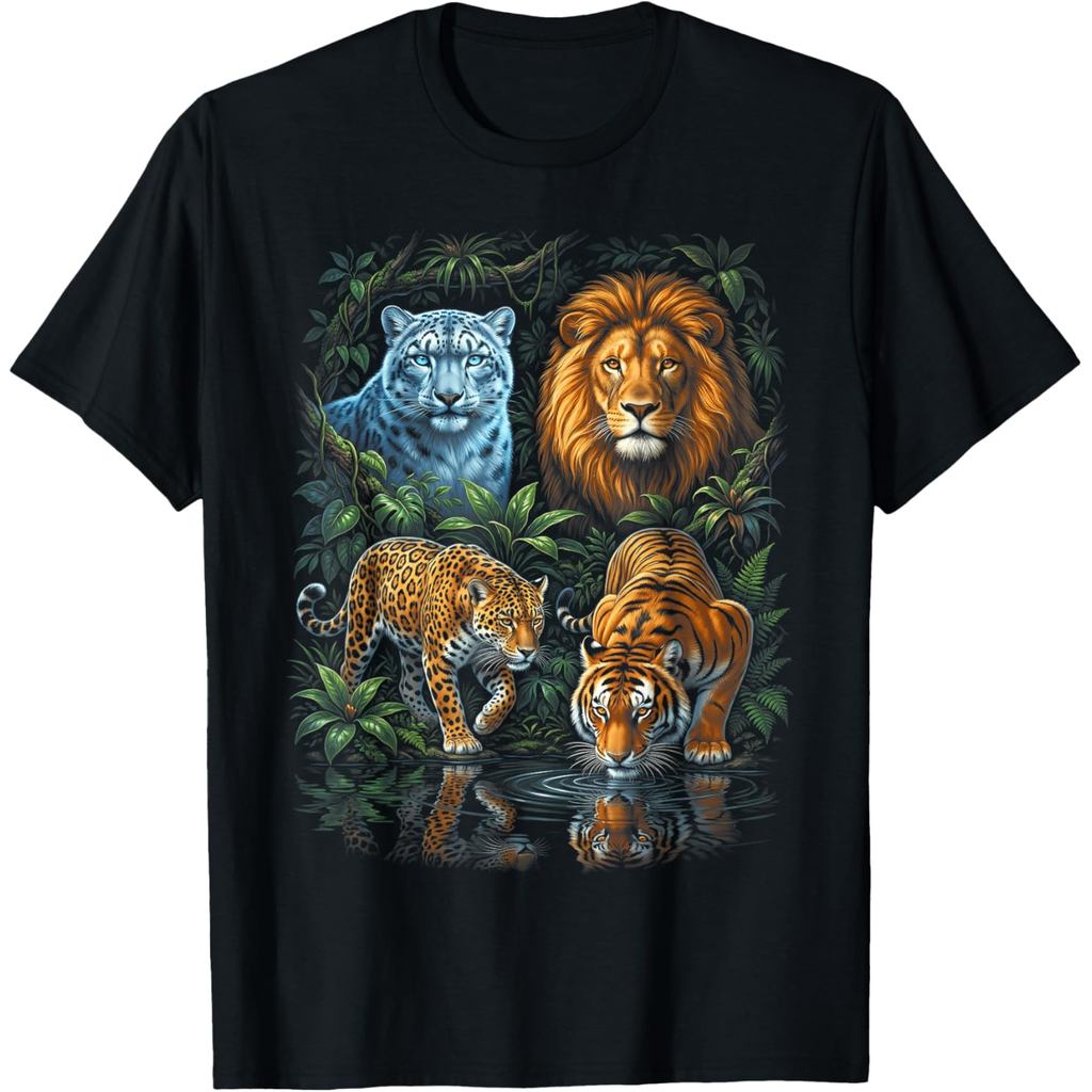 Vintage Big Cats Tiger Lion Leopard Wildlife Nature Jungle T-Shirt