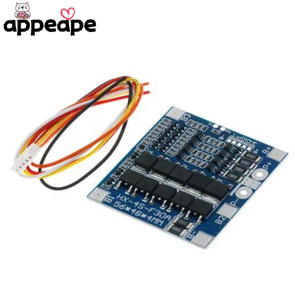 APPEAPE BMS, Blue Green พร้อม Balance LiFePO4 / Lithium Battery Board, 12.8V 14.4V 4S 3.2V 3.7V 30A 
