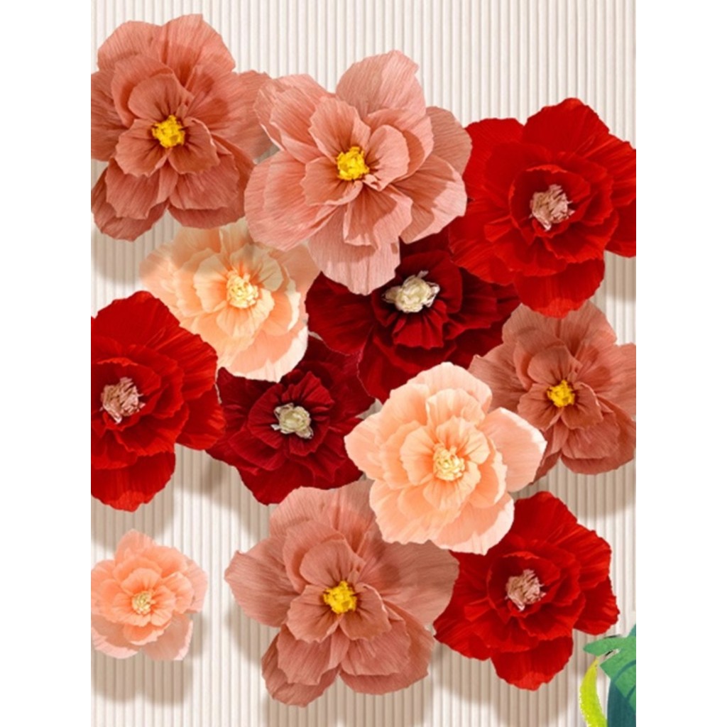 กระดาษดอกไม้ Crinkle ตกแต่งสามมิติ Party 20 โรงเรียนตกแต่งงานแต่งงาน 25 ดอกไม้ 30 ซม.ดอกไม้ Knot Sho