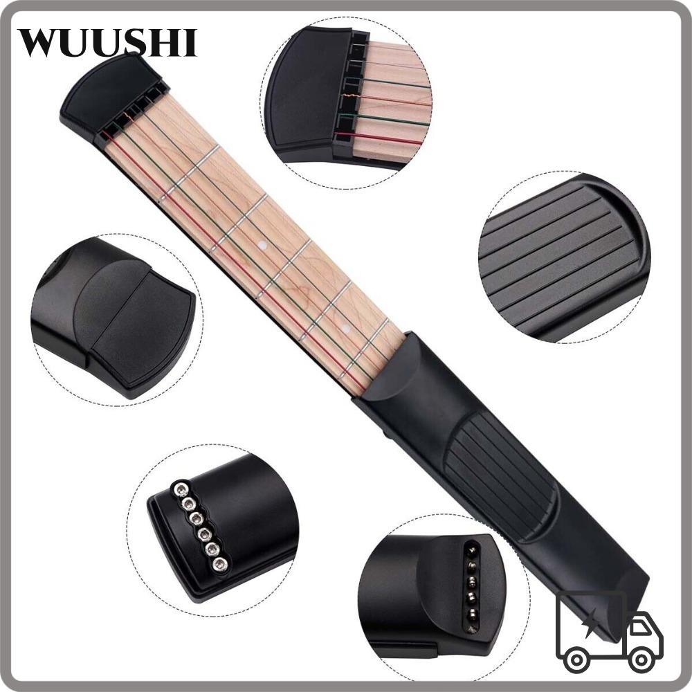 WUSHI พ็อกเก็ตกีตาร์, 6 สาย 6 Fret Guitar Practice Chord Trainer, ขนาดกะทัดรัด Maple Wood F/Beginne 