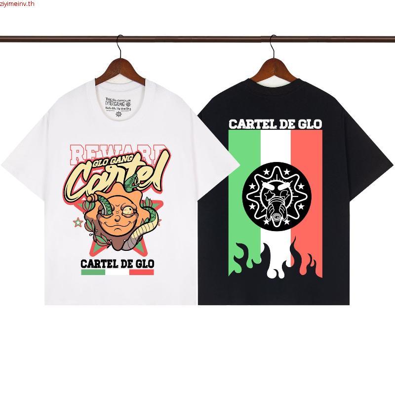 เสื้อยืดพร้อมภาพวาด GloGang ไซส์ใหญ่สีดำ พิมพ์ลายธงชาติอเมริกัน ในสไตล์สตรีทแวร์และฮิปฮอป "Glo หรือ 