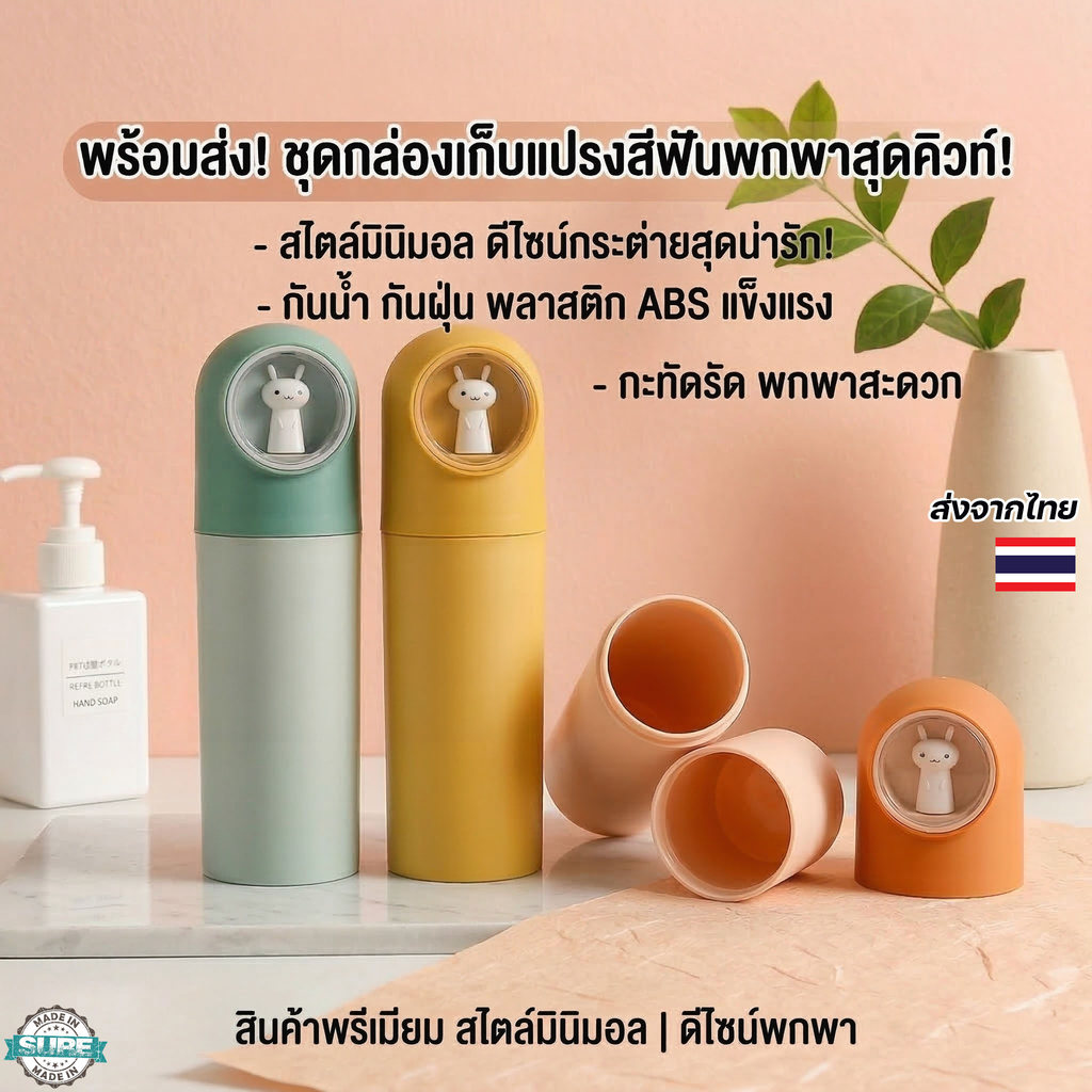 กล่องใส่แปรงสีฟันพกพา กล่องเก็บยาสีฟัน กล่องแปรงสีฟันเดินทาง พลาสติกแข็ง ลายน่ารัก อุปกรณ์ห้องน้ำพกพา