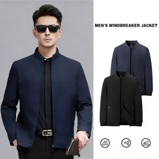 เสื้อแจ็กเก็ตซิปชายแบบมีกระเป๋า คอโปโล ป้องกันลม เสื้อแจ็กเก…