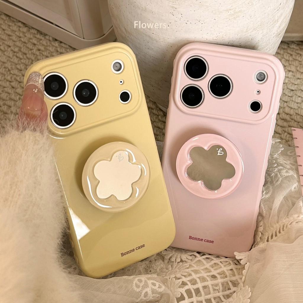 สีเหลืองผงดอกไม้กระจกยืนป้องกันกรณีโทรศัพท์เหมาะสําหรับ ทีพียู สําหรับ ไอโฟน 11 12 13 14 15 16 17มือโปร สูงสุด